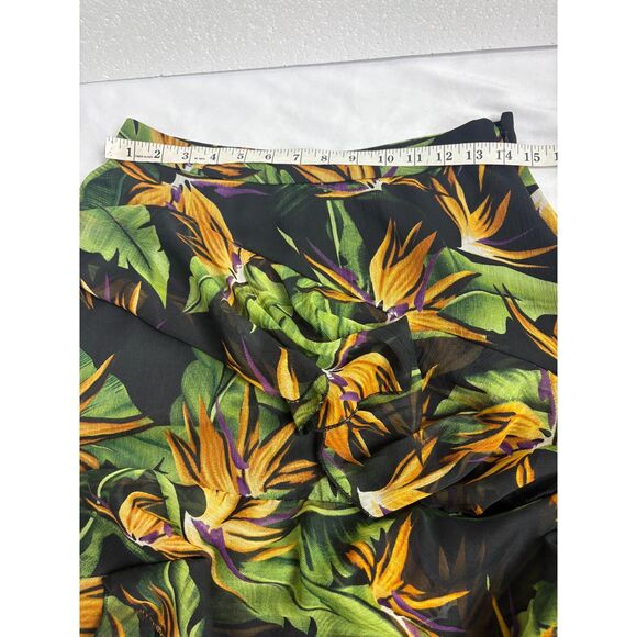 Asos Black Tropical Midi Skirt Tiered Chiffon Size 6 Romantic Flowy Date Floral - Picture 8 of 9